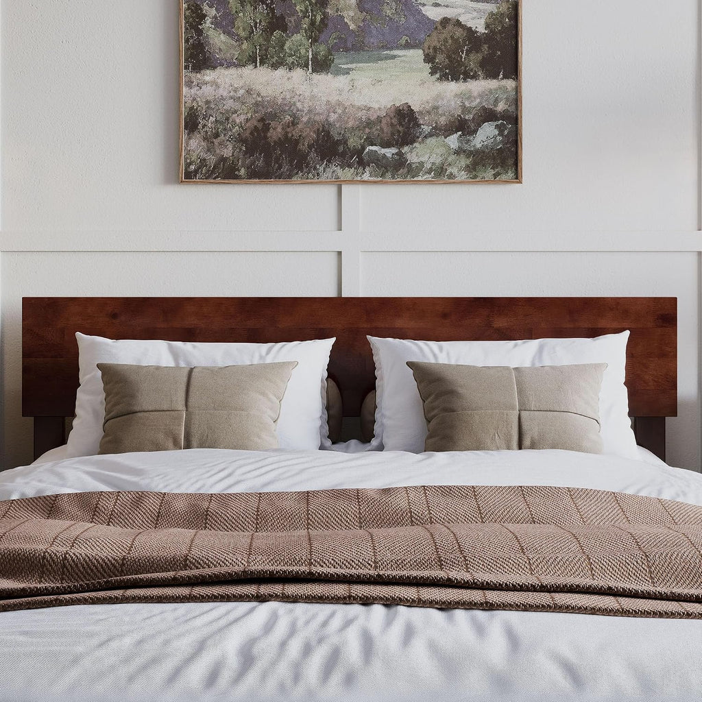 Aria Queen Solid Wood Modern Low Profile Platform Bed, Walnut