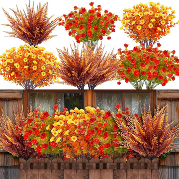 Bundles Artificial Fall Flowers for Outdoors Fall Decorations - Set of 20