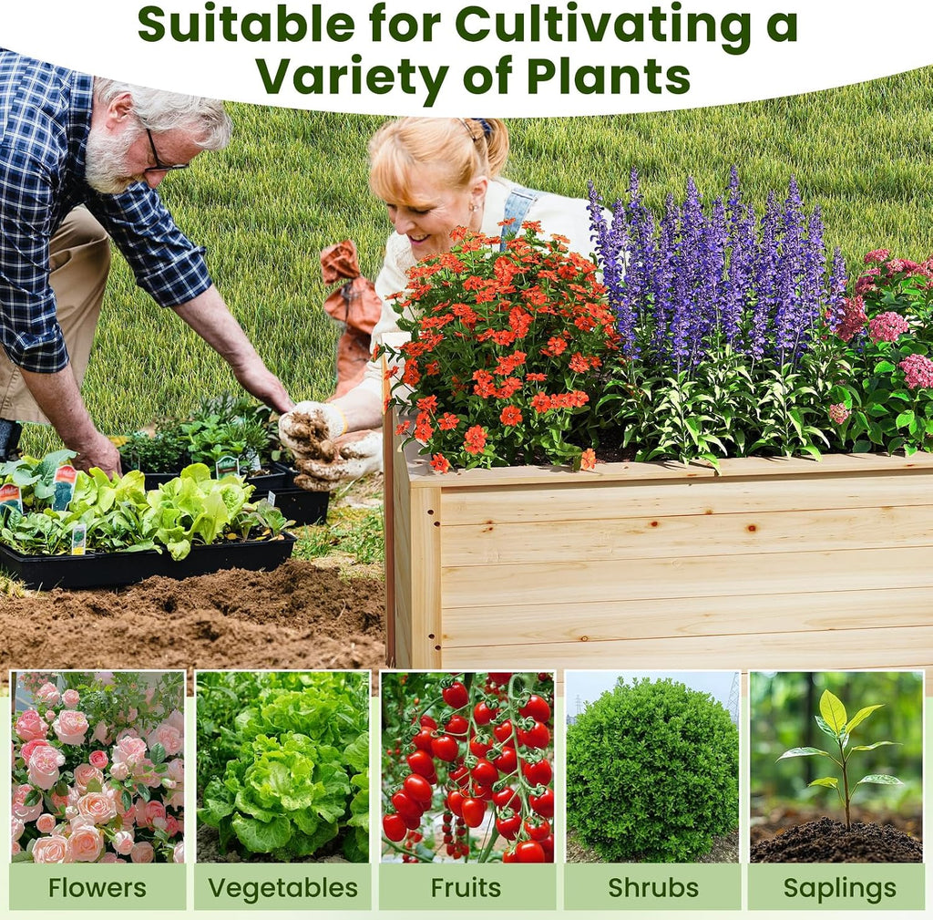 Wood Raised Garden Bed, 40"x25"x26" Elevated Planter Box w/Open-Ended Base for Deep-Rooted Plant Vegetable Fruit