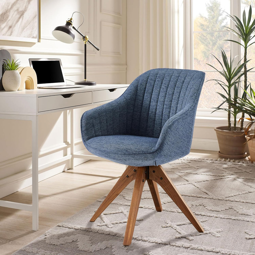 Mid Century Modern Accent Chair with Wooden Legs, Upholstered Swivel Chair No Wheels, Side Accent Armchair Vanity