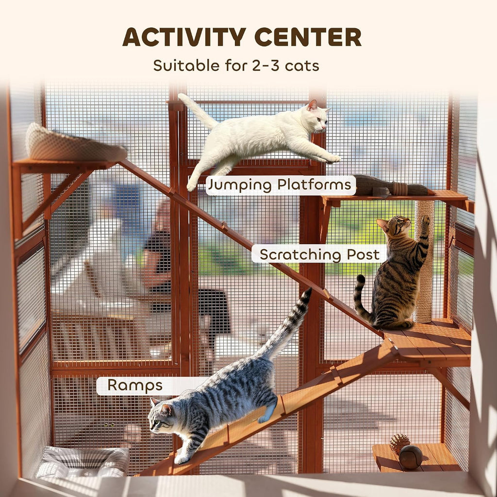 Outdoor Catio Cat Enclosure Large Wooden Cat House, 99" H Orange