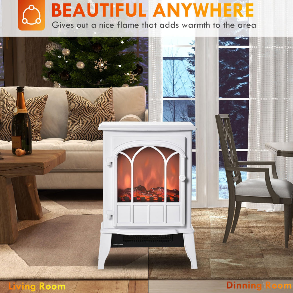 22" Electric Fireplace Stove Freestanding Fire Place Heater White