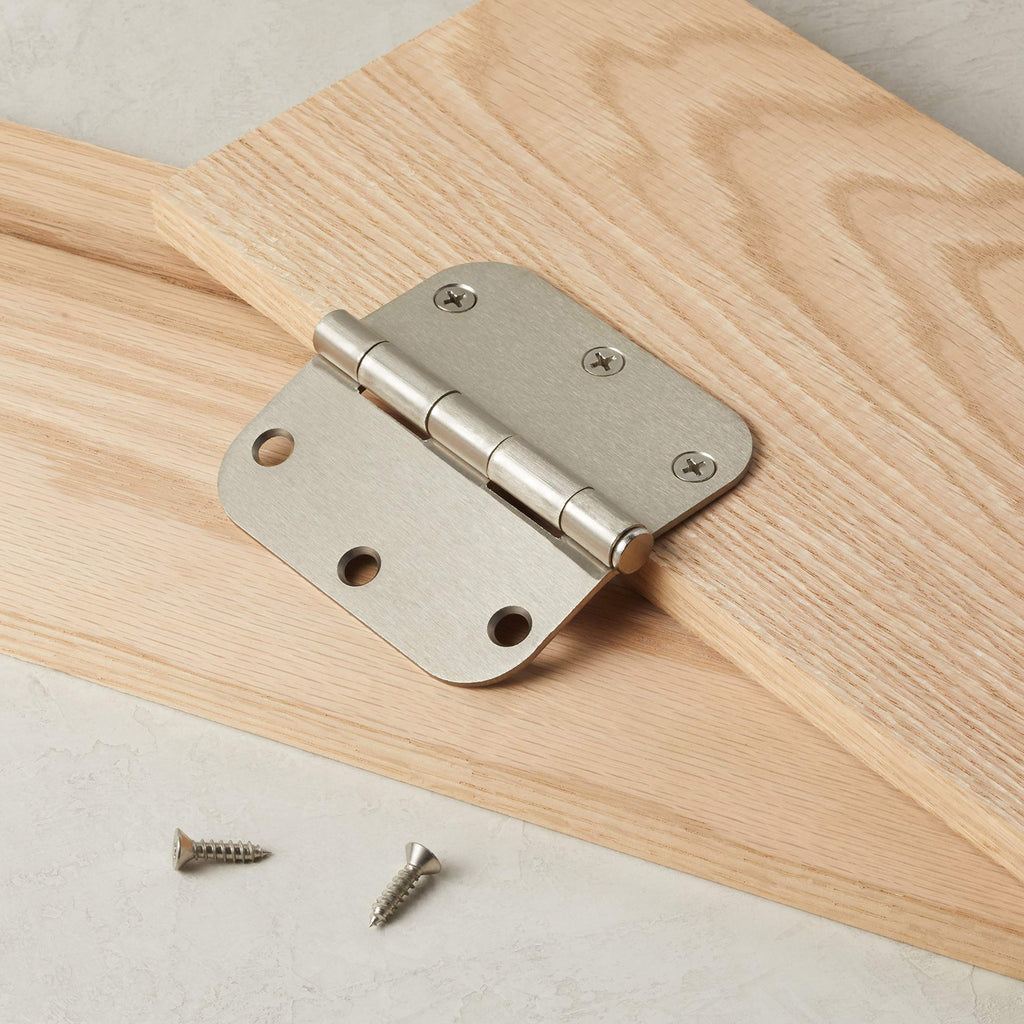 Rounded Interior Door Hinges with Screws, 3.5" x 3.5", Satin Nickel, Curved Corners, 18-Pack