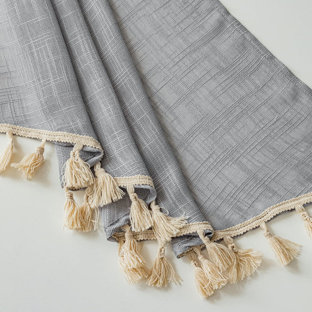 Beda Home Tassel Linen Textured Swag Curtain Valance, Grey, 36 x 45 in