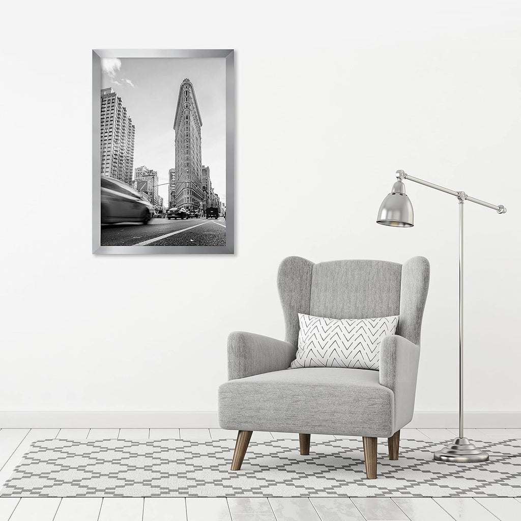 24x36 Poster Frame - Silver Engineered Wood with Polished Plexiglass - Wide Picture Frame for Vertical or Horizontal