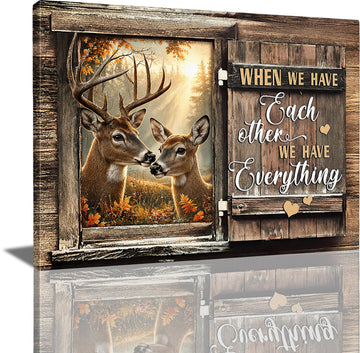 Farmhouse Deer Couple Decor Wall Art, Rustic Country Pictures 20"x24"