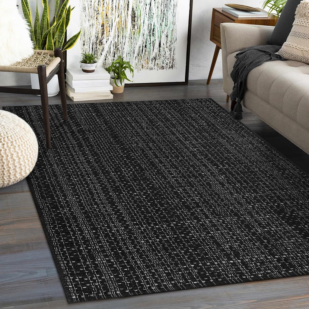 Black Area Rug, Washable Indoor Outdoor Front Porch Patio Rug