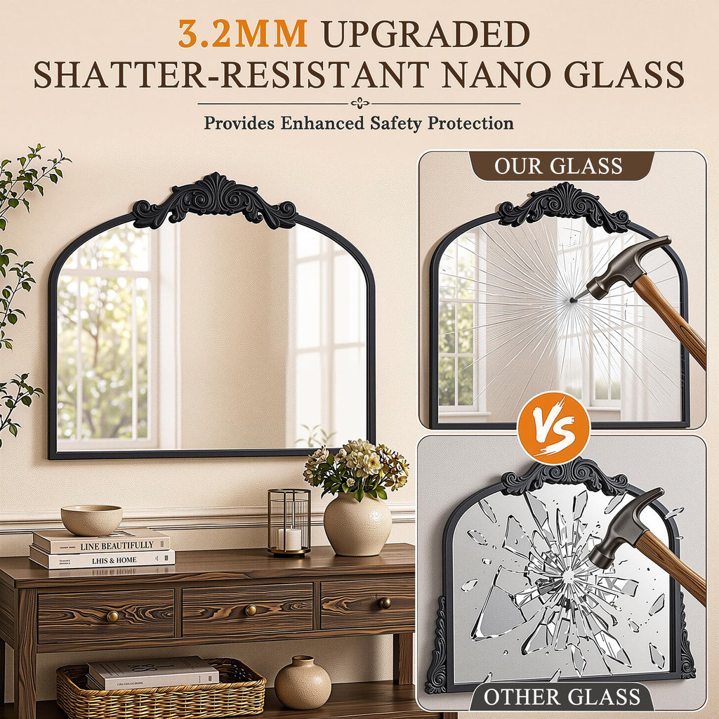 Vintage Black Arched Wall Mirror, 30"x36" Antique Metal Frame