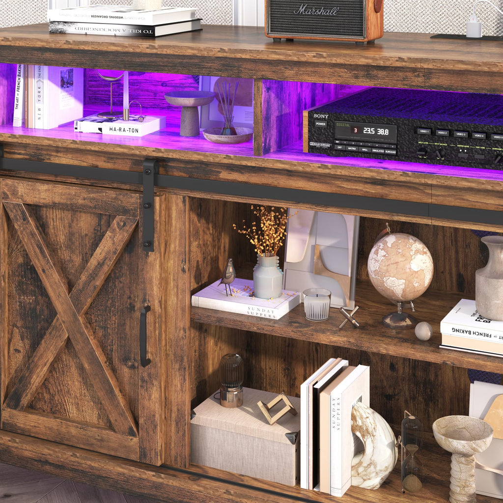 Farmhouse TV Stand for 90/85 Inch TV with Power Outlet, Entertainment Center with Storage and Sliding Barn Doors