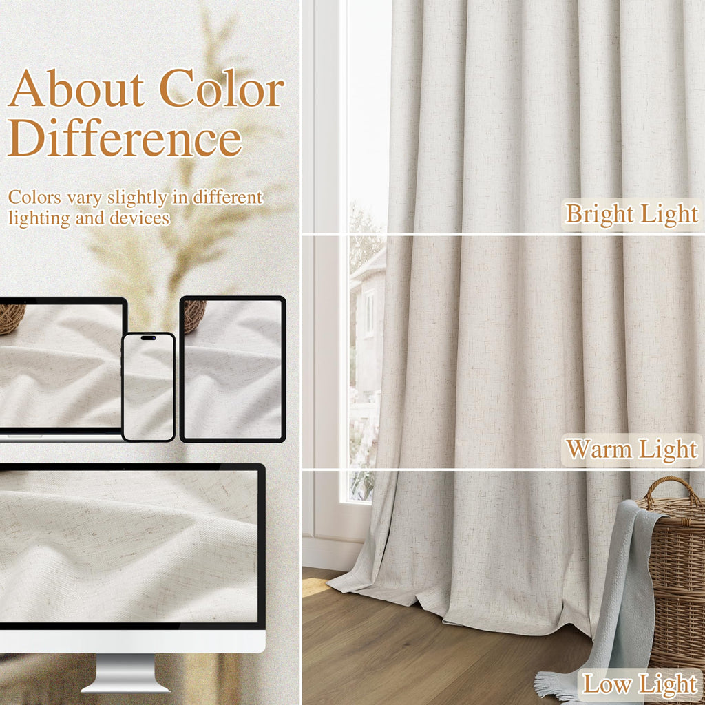 100% Blackout Linen Curtains 86 Inch Long 2 Panels Boho