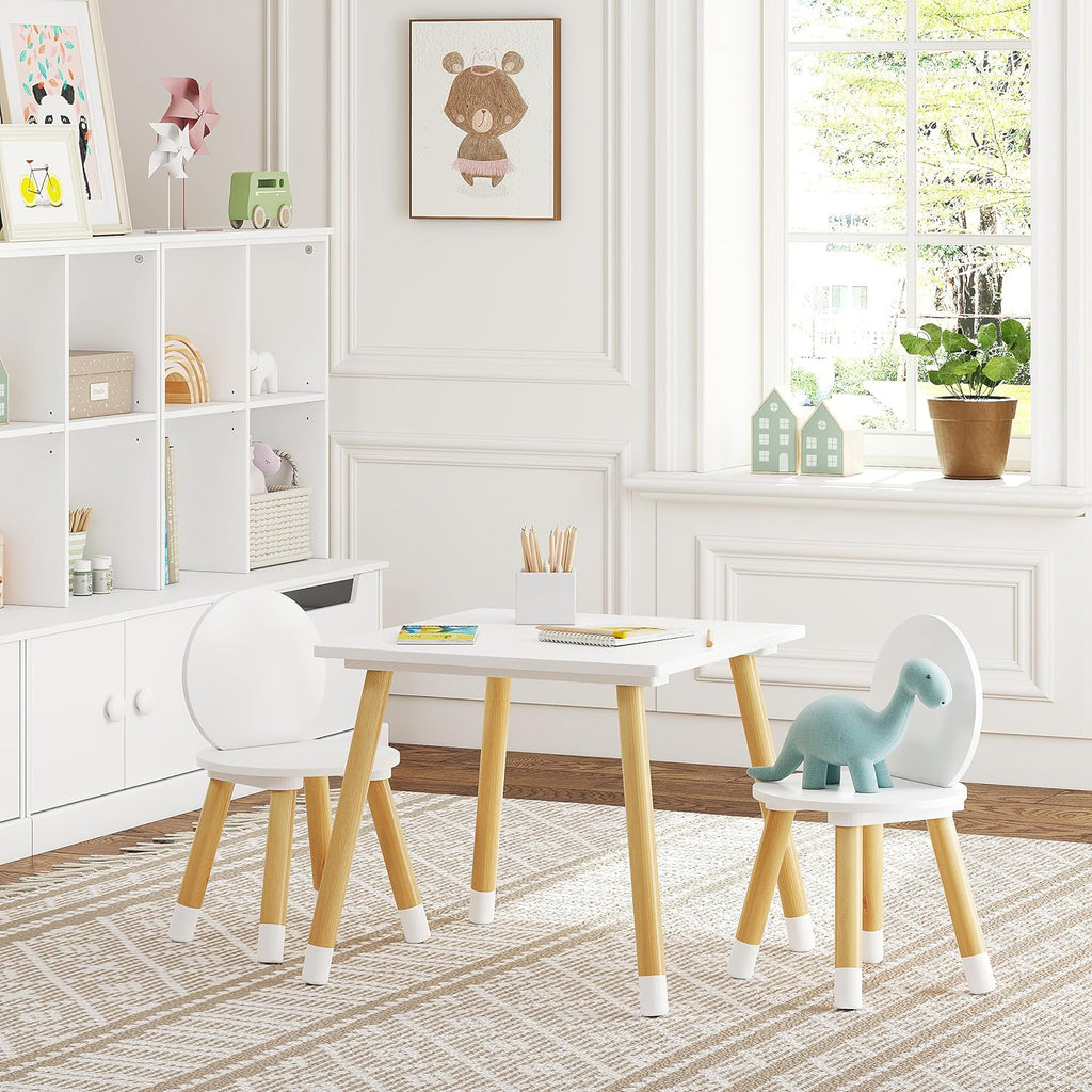 Wooden Toddler Table and Chair Set, Round-Back Design, White