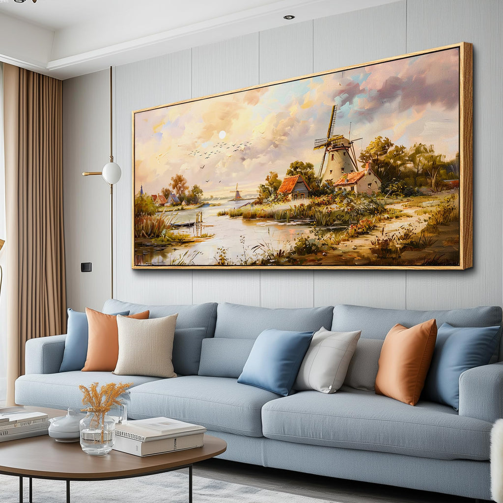 Large Canvas Printing Wall Decor Wall Art Office Restaurant Decor Rural Windmill Scenery Painting Wall Pictures Home