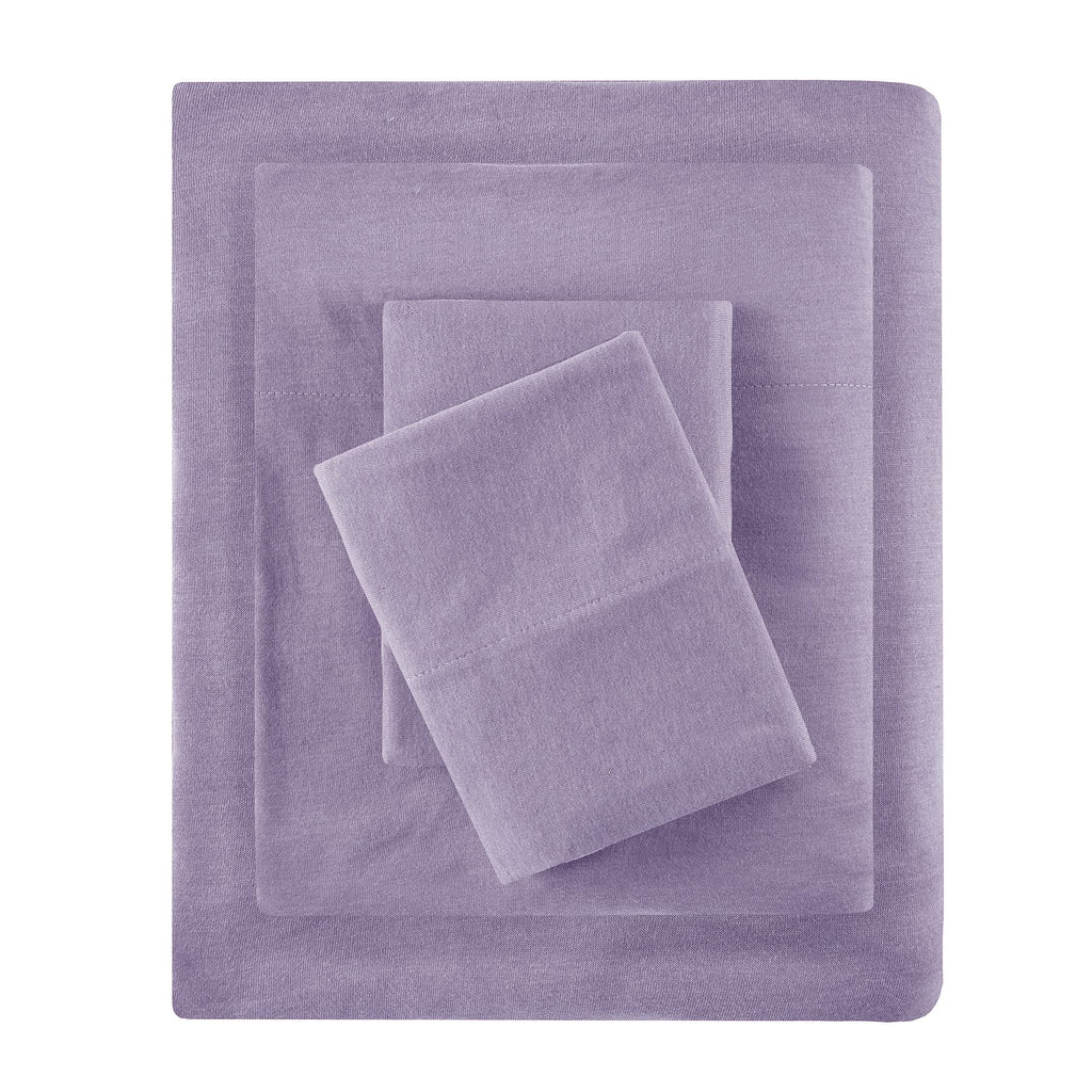 Cotton Blend Jersey Knit Sheet Set Queen Size, Purple