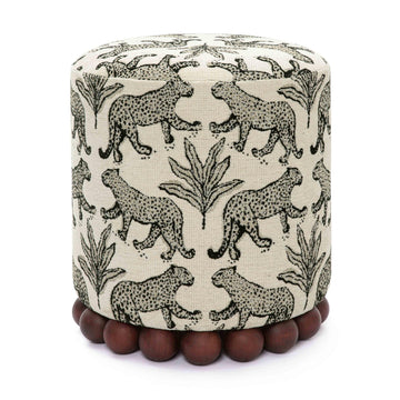 Dex Small Round Ottoman Footstool, Leopard Jacquard, Taupe