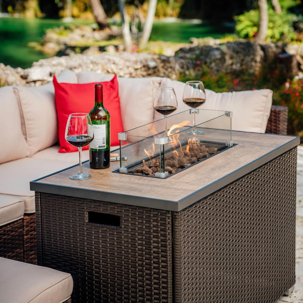 43 Inch Fire Pit for Outdoor - 50,000 BTU Outdoor Propane Fire Pit Table with Lid, Rain Cover & Lava Rocks - Patio