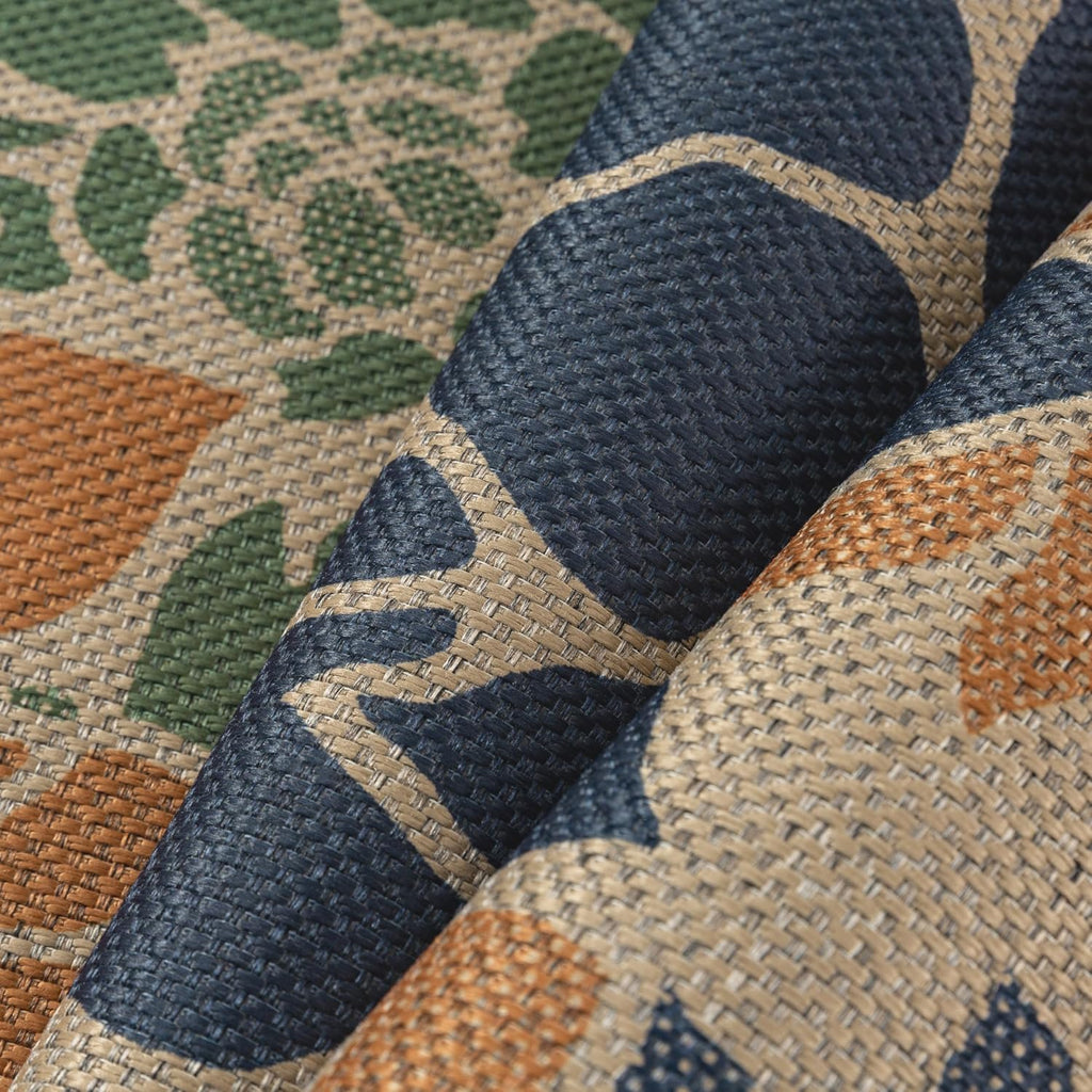 Navy Orange Easy Jute Outdoor Rug Floral Farmhouse Carpet