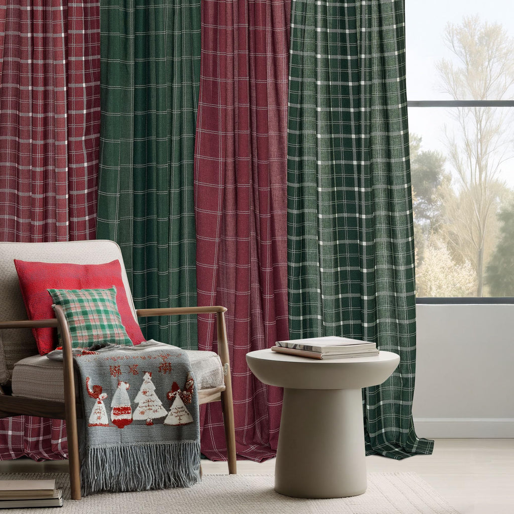 Linen Buffalo Plaid Semi Sheer Gingham Curtains 84 Inches Long