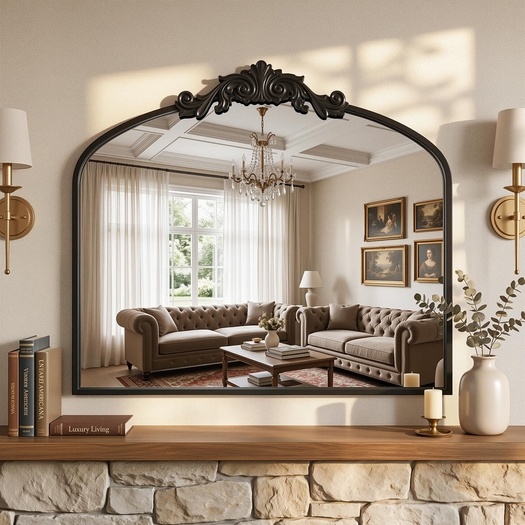 Vintage Black Arched Wall Mirror, 30"x36" Antique Metal Frame