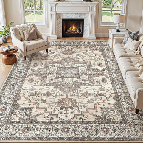 10x14 Area Rugs Living Room: Washable Vintage Rug Large Non-Slip Stain Resistant Ultra Soft Low Pile