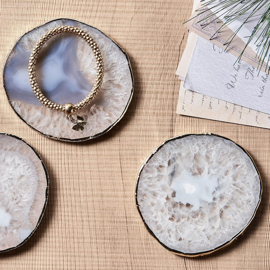 Single Agate Coasters for Coffee Table (1PK White Agate Coaster)