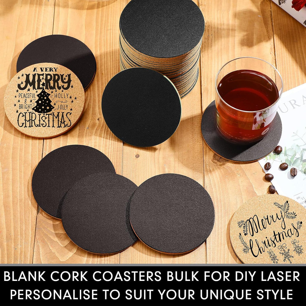 Cork and Leather Coasters for Drink 4 Inch Round Thick PU Leather Absorbent Coasters with Cork Blank Bulk - Set of 100