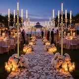 Floor Candelabra Tall 5 Arms Candle Holders, 48" Gold Metal Candlestick for Taper Candle and Floral Centerpiece Stand
