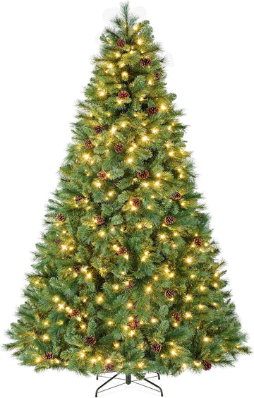 Pre-Lit Scotch Pine Christmas Tree, Premium Pre-Decorated Artificial Holiday Decor w/ 2,020 Branch Tips, 2-in-1