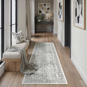 Black Runner Rug 2x5 Vintage Floral