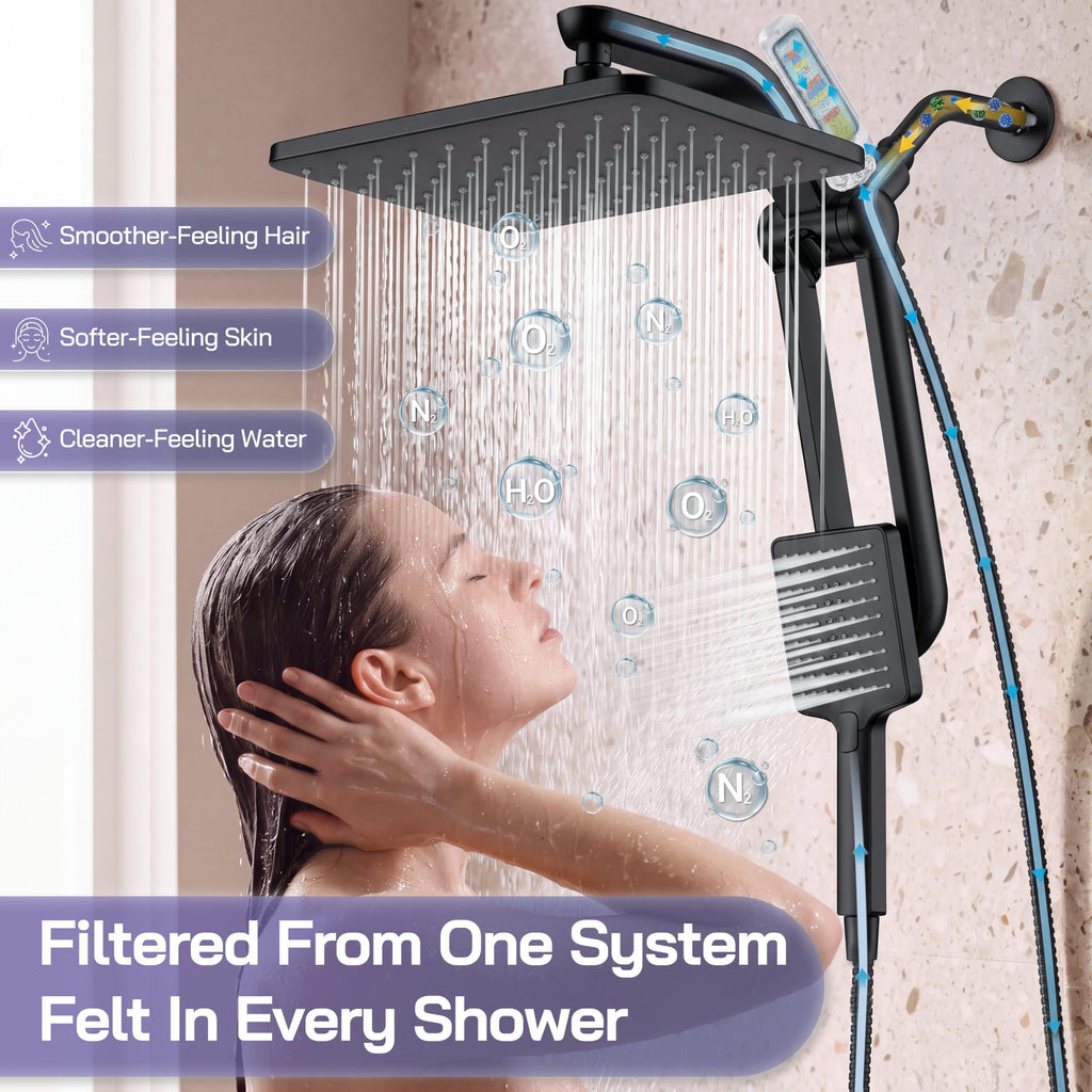 High Pressure Filtered Shower Head with Handheld Combo, Black