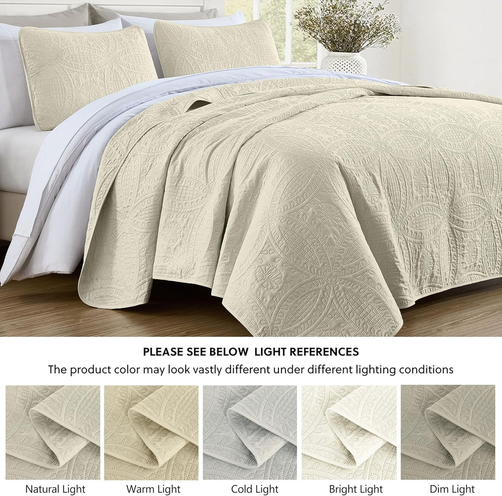 3-piece Oversized Bedspread Coverlet Set (, Ivory)