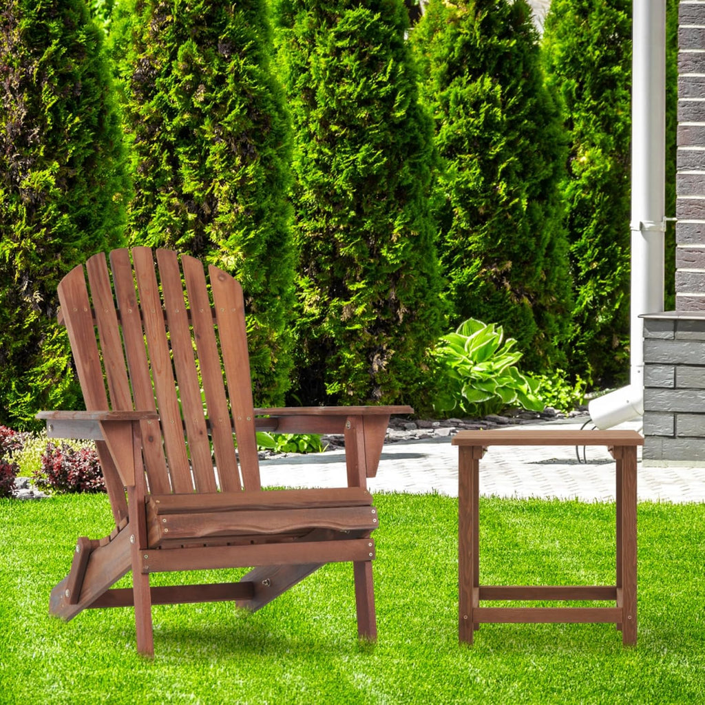 Solid Wood Folding Adirondack Chair Set of 2, Outdoor Lounge Chair, Weather Resistant Patio Wooden Chair, Ergonomic