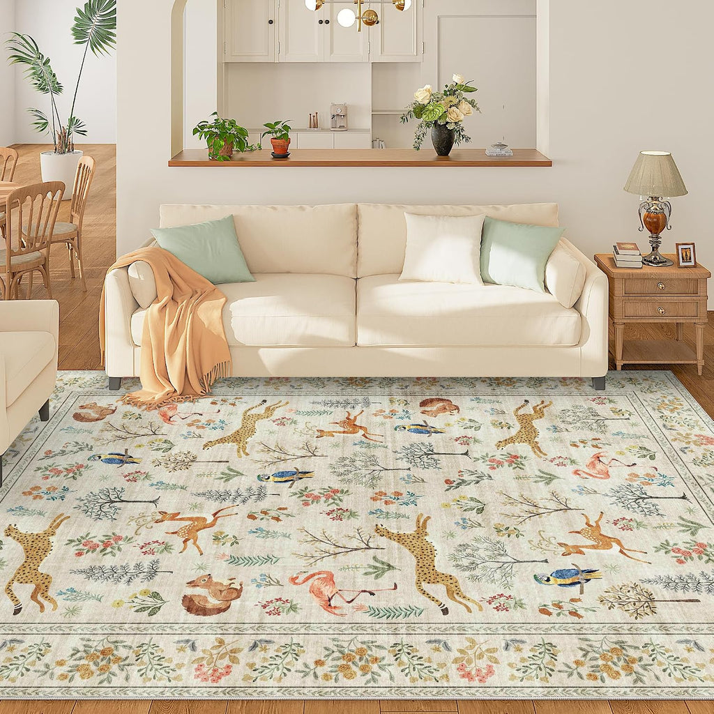 5x7 Area Rugs, Washable Animal Rug Non Slip, Beige