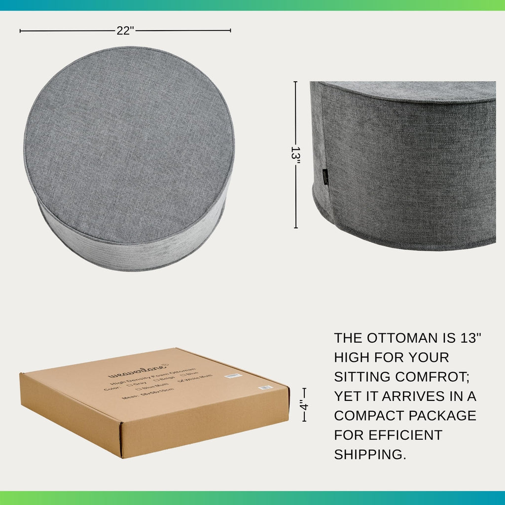 Large 22" Footrest Ottoman Sitting Pouf Extra Firm (Gray)