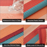 Outdoor Waterproof Patio Rug 8x10 Plastic Straw Reversible Outside Orange Red Colorful Striped Carpe