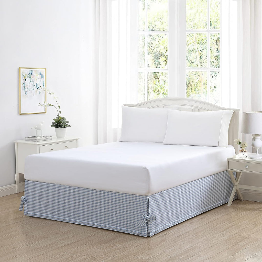 Home - Cotton Ruffled Bedskirt, Lightweight & Classic Style (Hedy Blue, Queen)