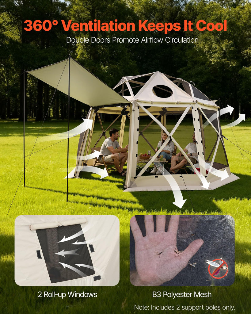 12x12ft Pop Up Gazebo Screen Tent, 13-Sided Dome for 8-10 People