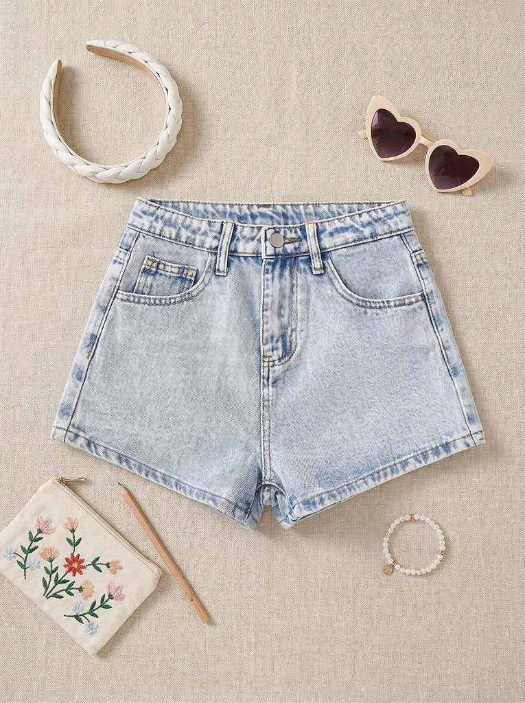 Girls Jean Shorts Baggy Cute Y2K High Waist Straight Leg Denim Shorts for Teen Girls