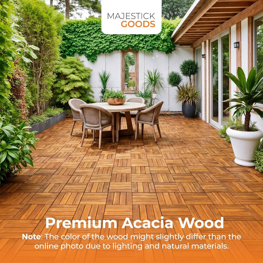 Interlocking Slat Deck Tiles, Acacia Wood Interlocking Deck Tiles - Easy Installation for Patio Flooring & Walkways