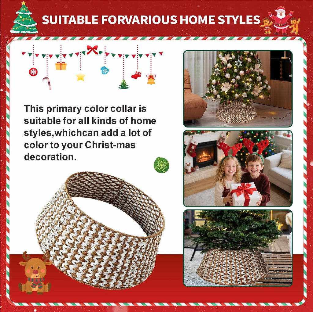 27'' Christmas Tree Collar Handmade Xmas Tree Basket Base Cover Woven Rustic Farmhouse Tree Collars Holiday Tree Ring