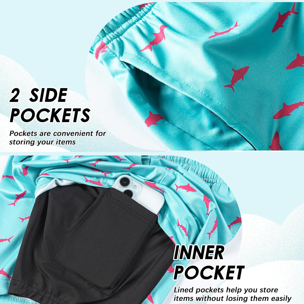 Boys Swim Trunks with Compression Liner Boys Stretch Swim Shorts Quick Dry 2 in 1 Beach Shorts