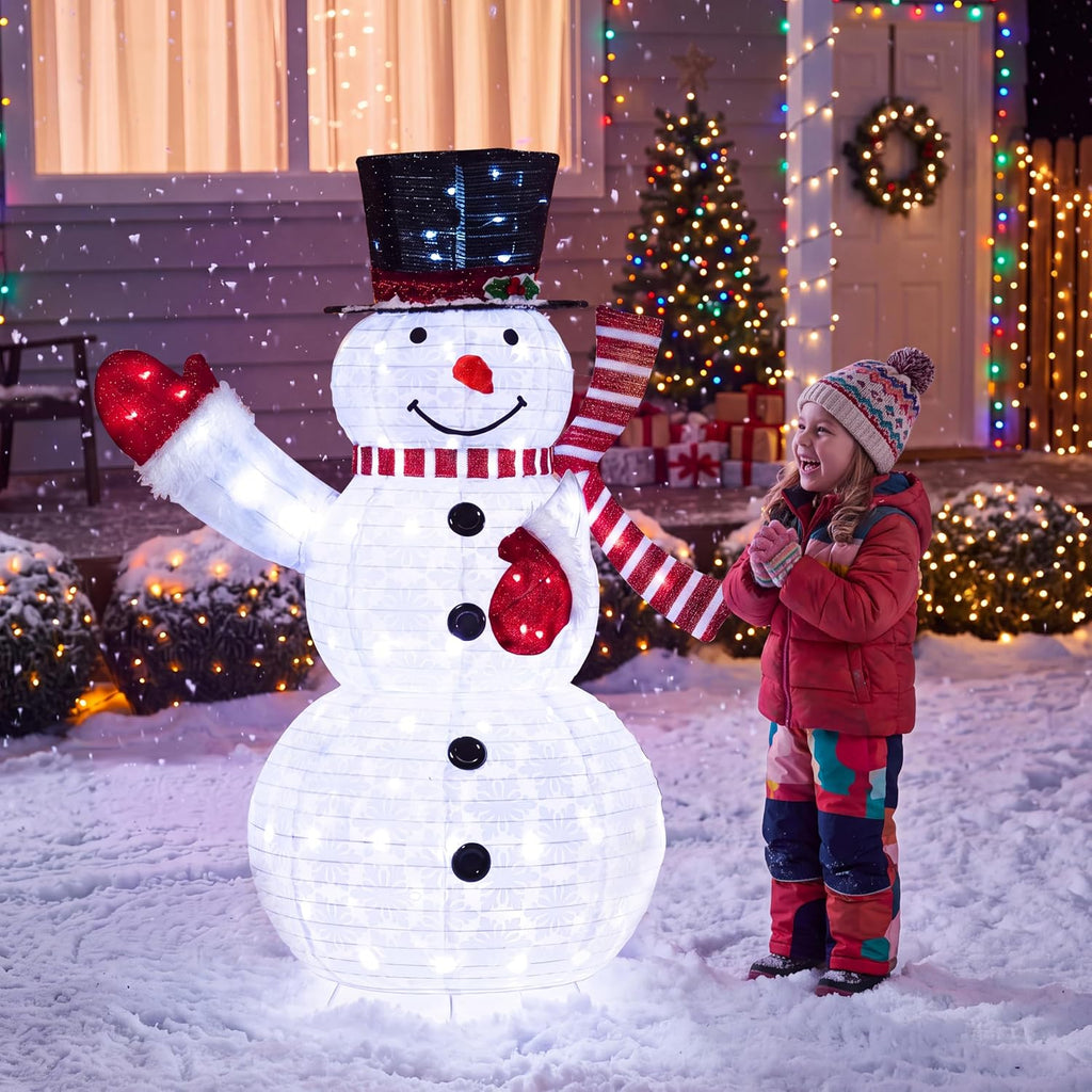3 Pcs 3D Christmas Collapsible Snowman Yard Light 270 Pre-Lit LED Cool White Lights for Indoor Outdoor Garden Holiday
