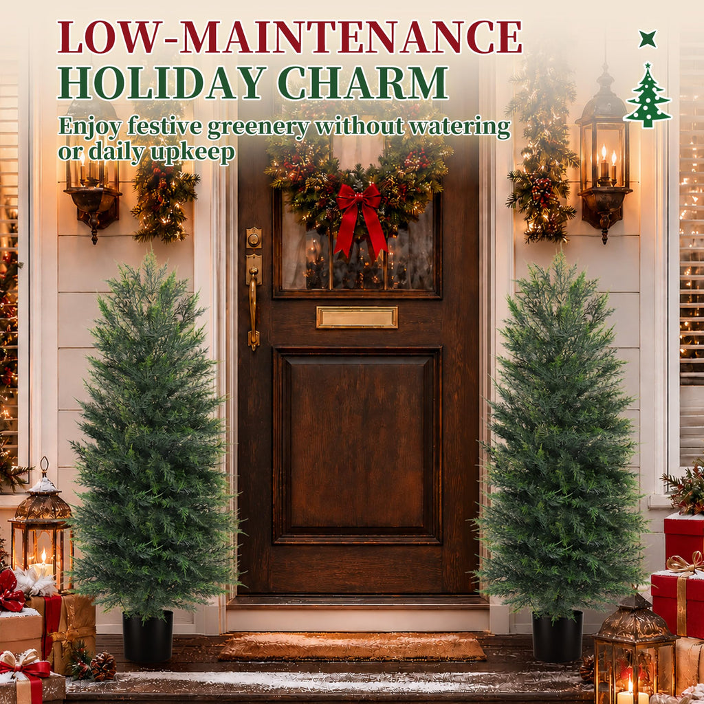 2 Pack 4FT Artificial Topiary Cedar Trees for Outdoor Front Porch