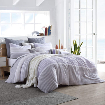 Cordelia Prewashed Yarn-Dyed 100% Cotton Gauze Stripe Duvet Cover Set, Oeko-Tex Certified, Button Closure, All Season