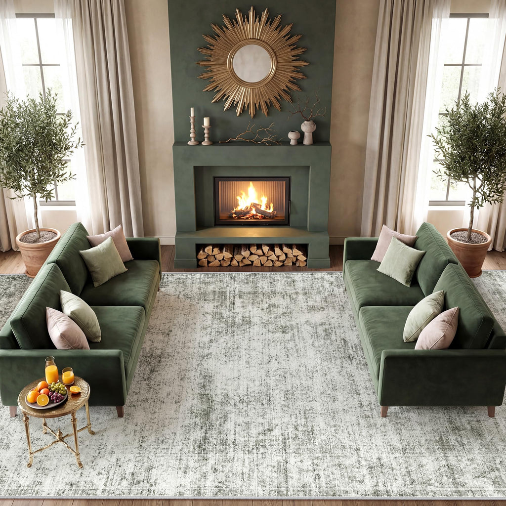 Retro Vintage Area Rug, Non-Slip Carpet, Gray