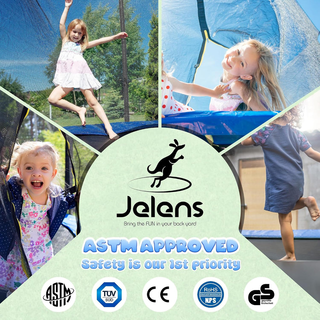 Trampoline 8FT 10FT 12FT 14FT 15FT, Outdoor Trampolines with Enclosure Net, Recreational Anti-Rust Trampolines for