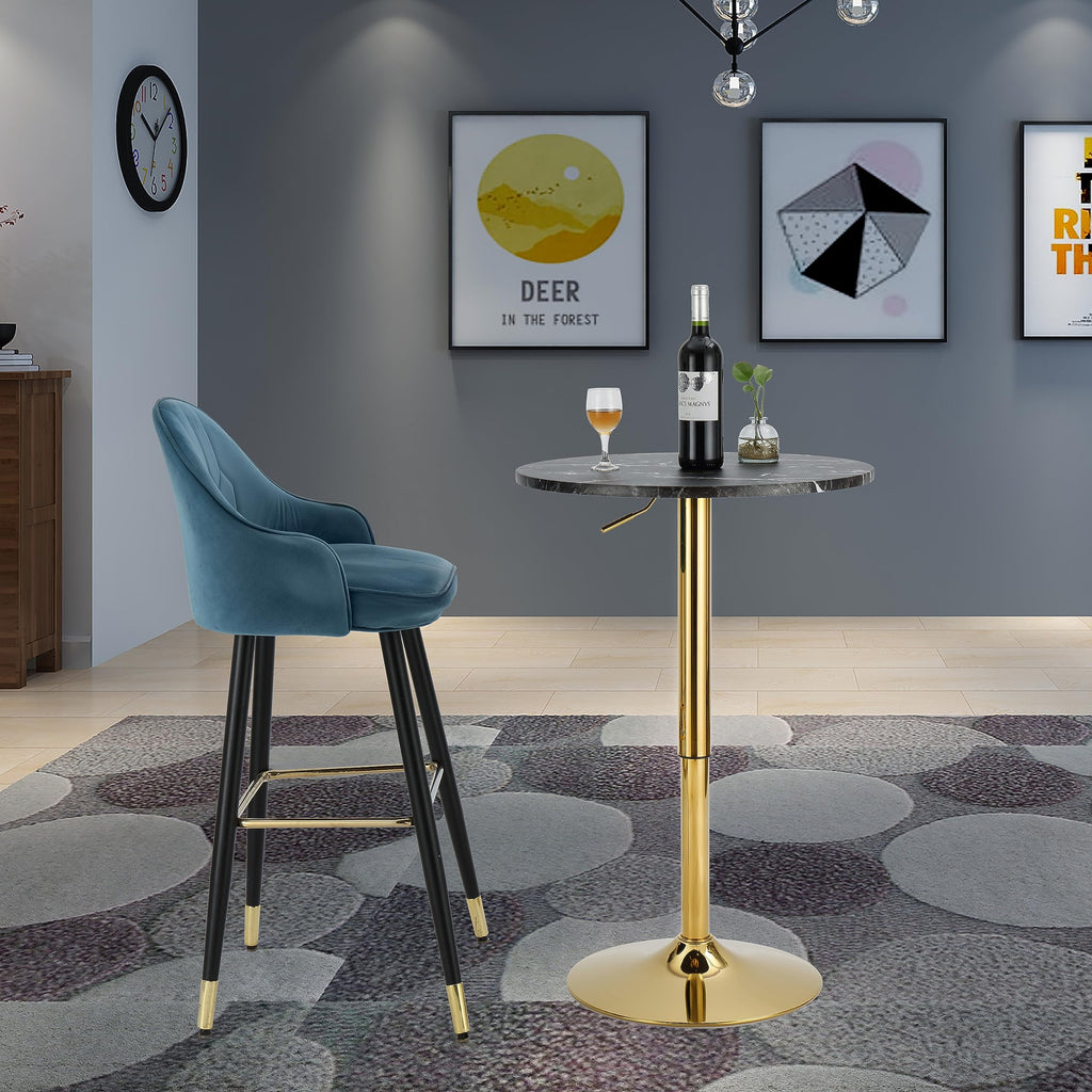 24" Round Cocktail Bar Table with Metal Base, Tall Bistro Pub Table, Adjustable 27.9"-35.4" Counter Bar Height, Easy