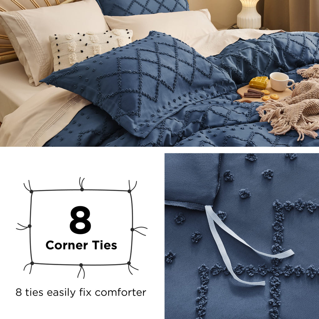 Navy Boho Duvet Cover, Soft Vintage Embroidery