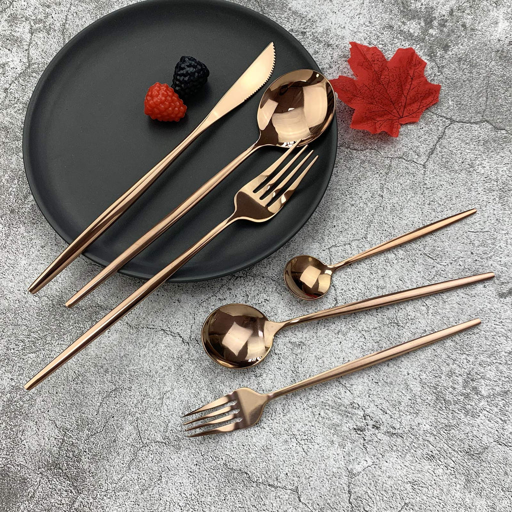 Silverware Set, Mirror Polished Copper Flatware Cutlery Set Service for 6, Shiny Finish 36 Pieces Stainless Steel