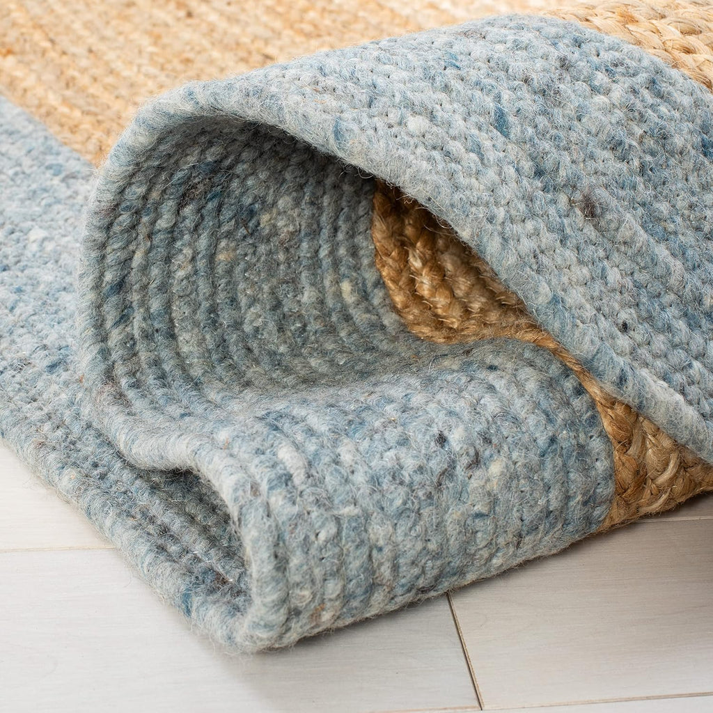 Braided Round Rug 6', Wool Light Blue & Gold BRD910H | 3/8" Pile, Handwoven, Wool & Jute Fibers, Indoor Rug