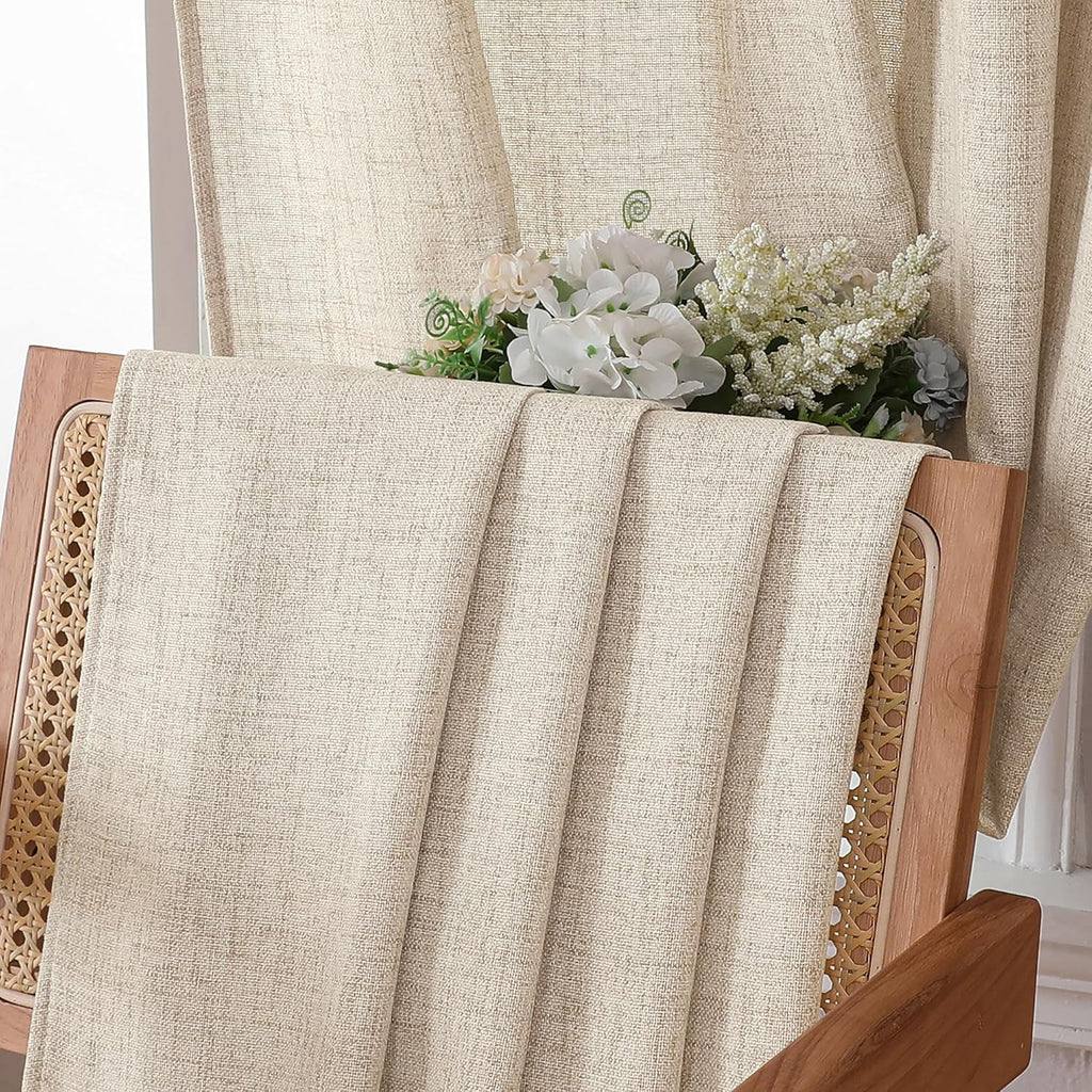 Short Linen Tier Curtains Rod Pocket Semi Sheer Half Kitchen Curtain Burlap Light Filtering Thick Linen Drapes, 30 x